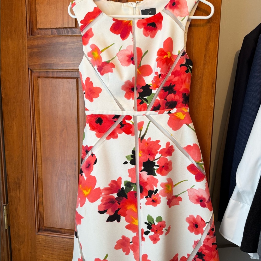 Adrianna Papell Floral Midi Dress - Pink and Red
